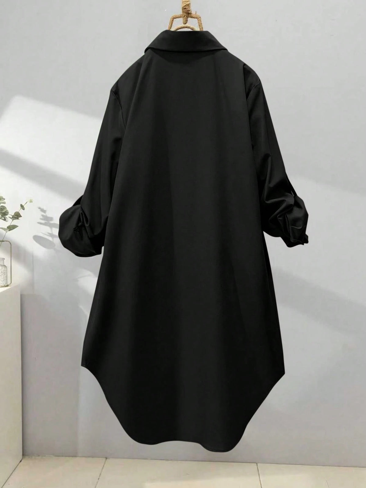 Women's Casual Solid Color Front Button Long Sleeve Shirt Black