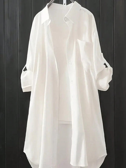 Women's Casual Solid Color Front Button Long Sleeve Shirt Black