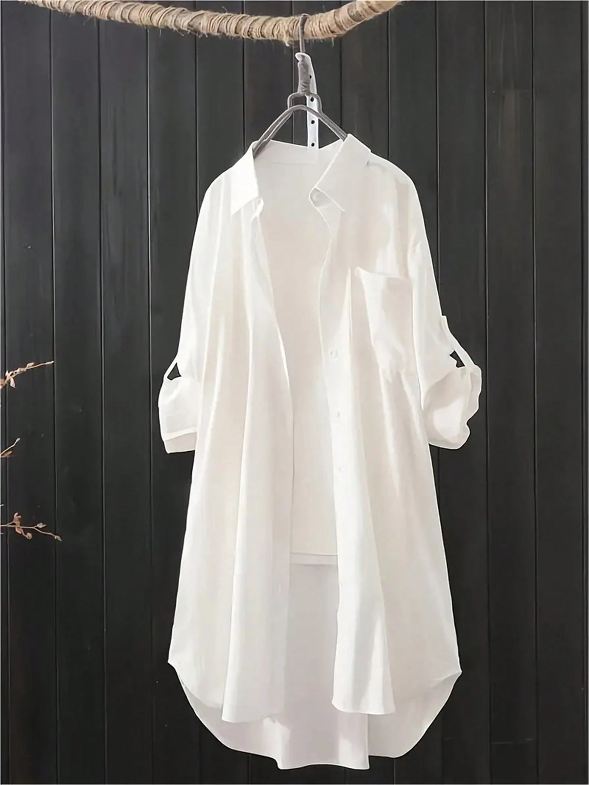 Women's Casual Solid Color Front Button Long Sleeve Shirt Black