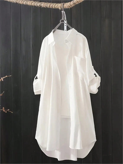 Women's Casual Solid Color Front Button Long Sleeve Shirt Black