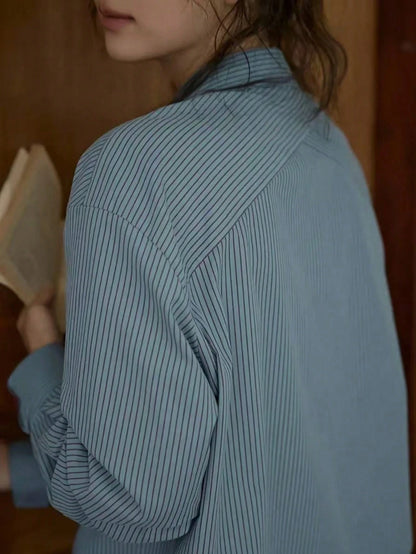 Women's Casual Striped Print Patchwork Pocket Long Sleeve Shirt, Suitable For Spring/Autumn, Work And Daily Wear Yellow