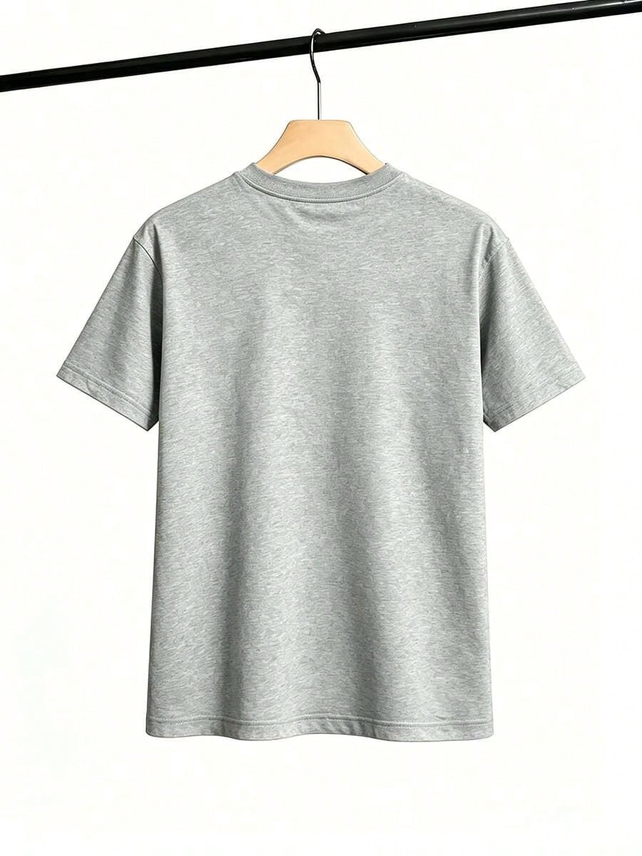 Women's Casual Style T-Shirt With Floral And Letter Print, Soft Fabric, Loose Fit, Round Neck, Short Sleeves, Suitable Combinable-Summer Vacation Te