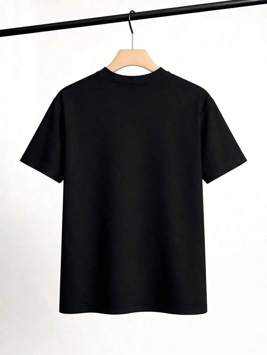 Women's Casual Style T-Shirt With Floral And Letter Print, Soft Fabric, Loose Fit, Round Neck, Short Sleeves, Suitable Combinable-Summer Vacation Te