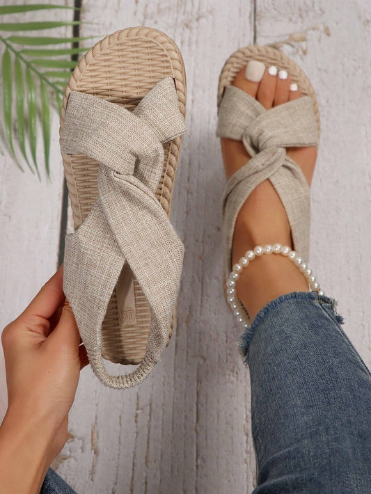 Women's Cloth Twisted Criss-Cross Strap Casual Outdoor Sandals,Spring Summer Outfits