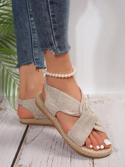 Women's Cloth Twisted Criss-Cross Strap Casual Outdoor Sandals,Spring Summer Outfits