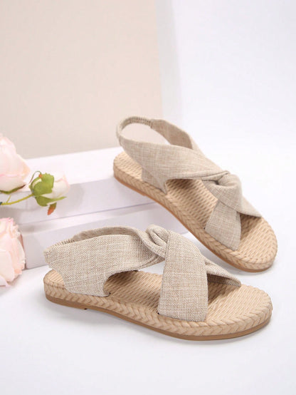 Women's Cloth Twisted Criss-Cross Strap Casual Outdoor Sandals,Spring Summer Outfits