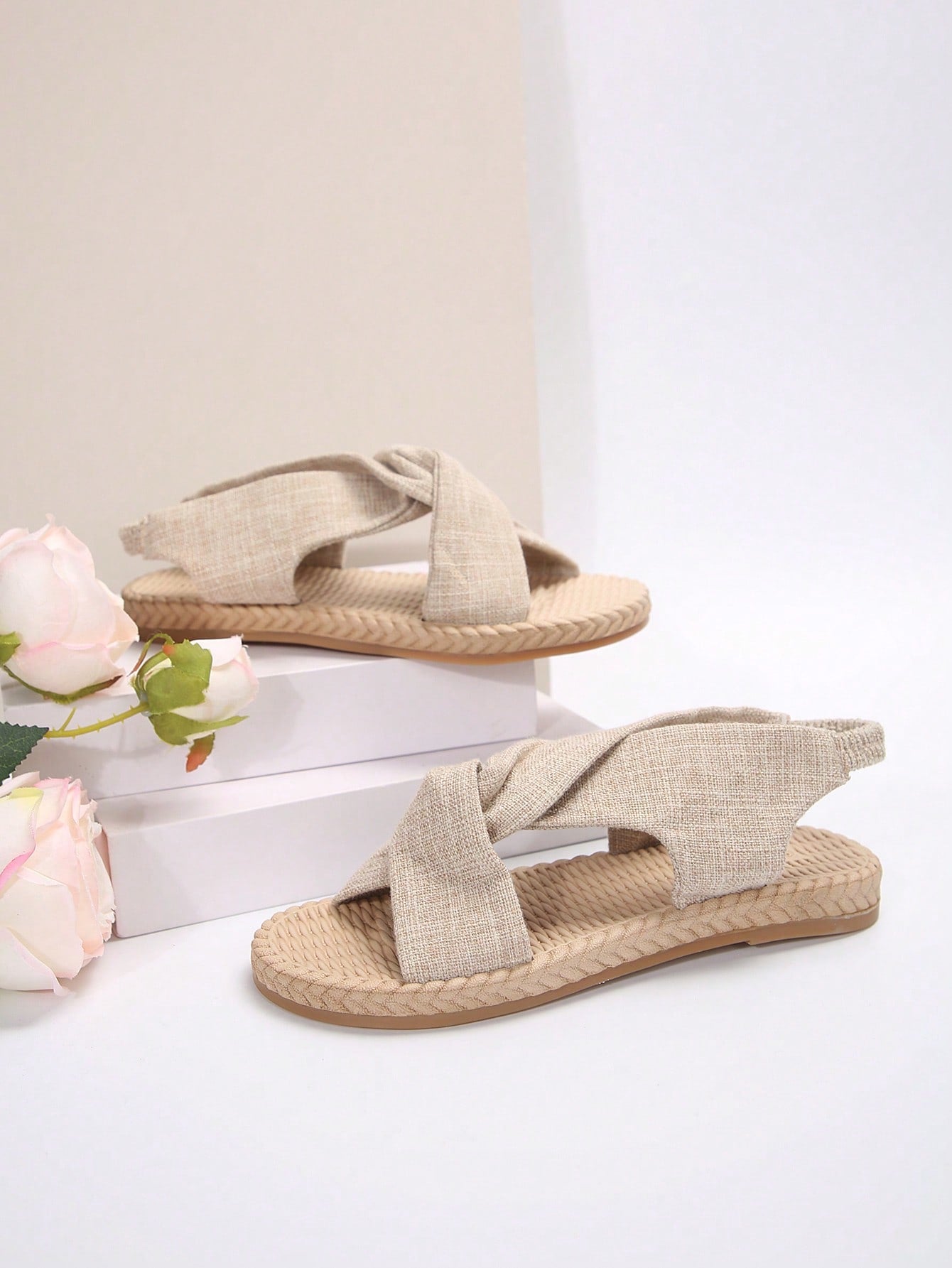 Women's Cloth Twisted Criss-Cross Strap Casual Outdoor Sandals,Spring Summer Outfits
