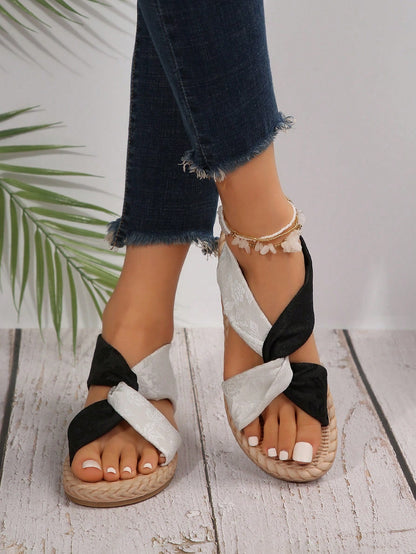 Women's Cloth Twisted Criss-Cross Strap Casual Outdoor Sandals,Spring Summer Outfits