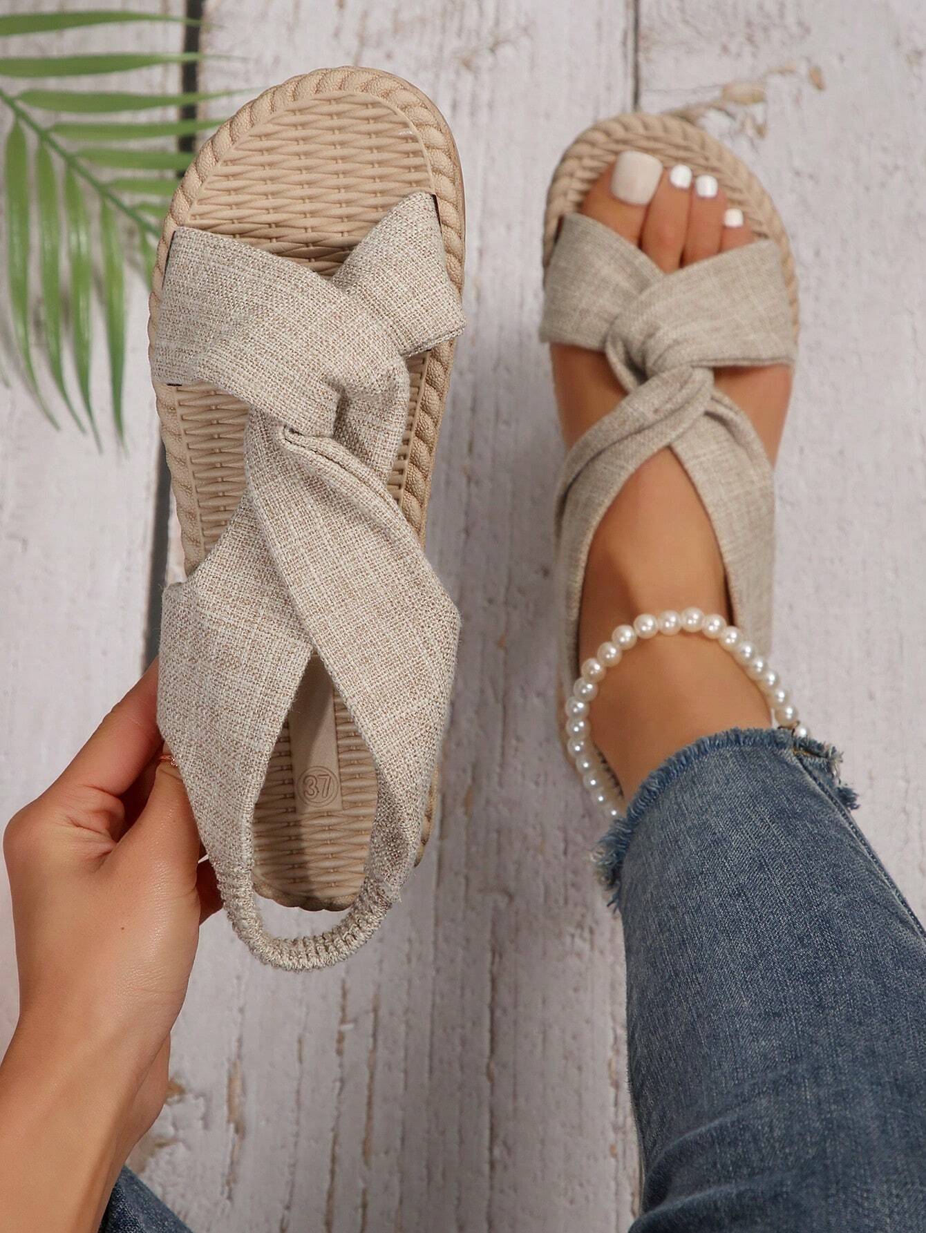 Women's Cloth Twisted Criss-Cross Strap Casual Outdoor Sandals,Spring Summer Outfits