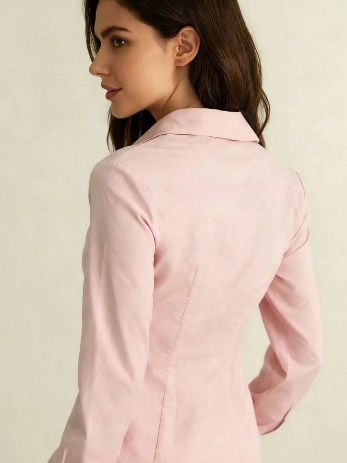 Women's Elegant Blouse, Fashionable Pink Long Sleeve Button-Up Shirt With Ruffle Design, High-End Sophisticated Style, Professional Minimalist Look, Suitable For Casual Occasions And Dates Spring