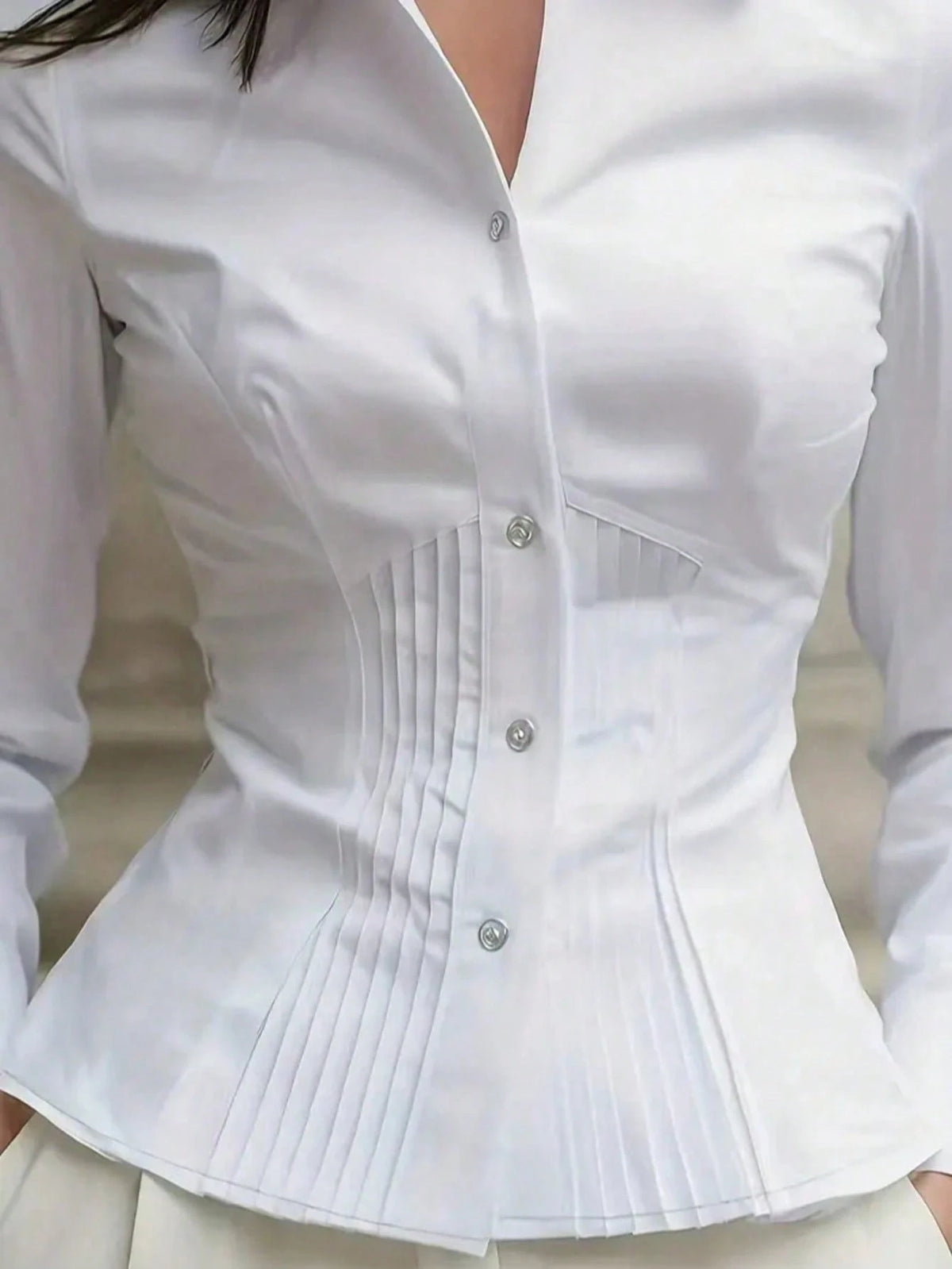 Women's Elegant Blouse, Fashionable Pink Long Sleeve Button-Up Shirt With Ruffle Design, High-End Sophisticated Style, Professional Minimalist Look, Suitable For Casual Occasions And Dates Spring