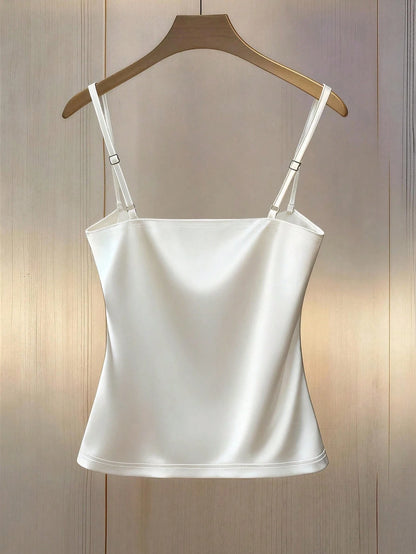 Women's Elegant Champagne Summer Silky Ruched Cami Top,Slim Fit Spaghetti Strap Satin Camisole,Sleeveless Tank Top For Dinner Date,Business & Office