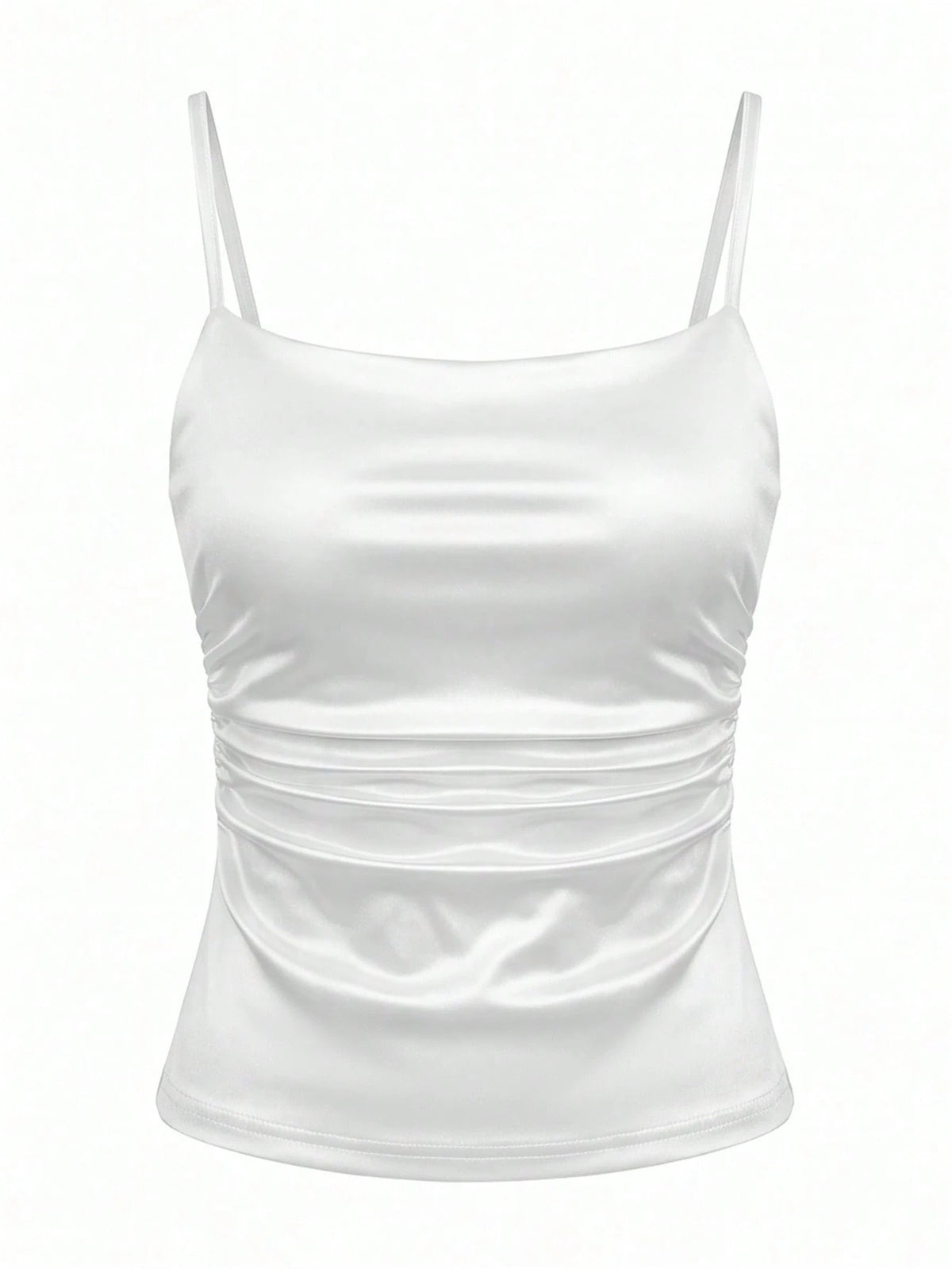Women's Elegant Champagne Summer Silky Ruched Cami Top,Slim Fit Spaghetti Strap Satin Camisole,Sleeveless Tank Top For Dinner Date,Business & Office