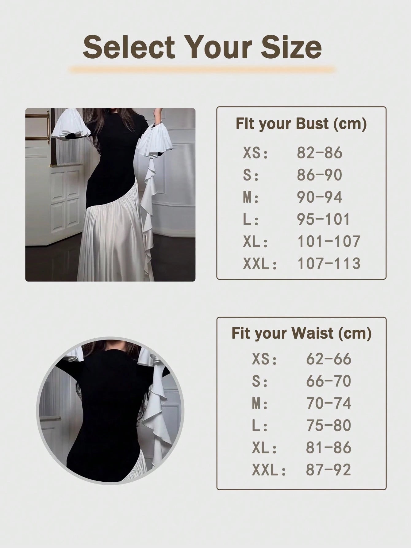 Women's Elegant Color Block Round Neck Slimming High Waist Knit Midi Dress Black Spring