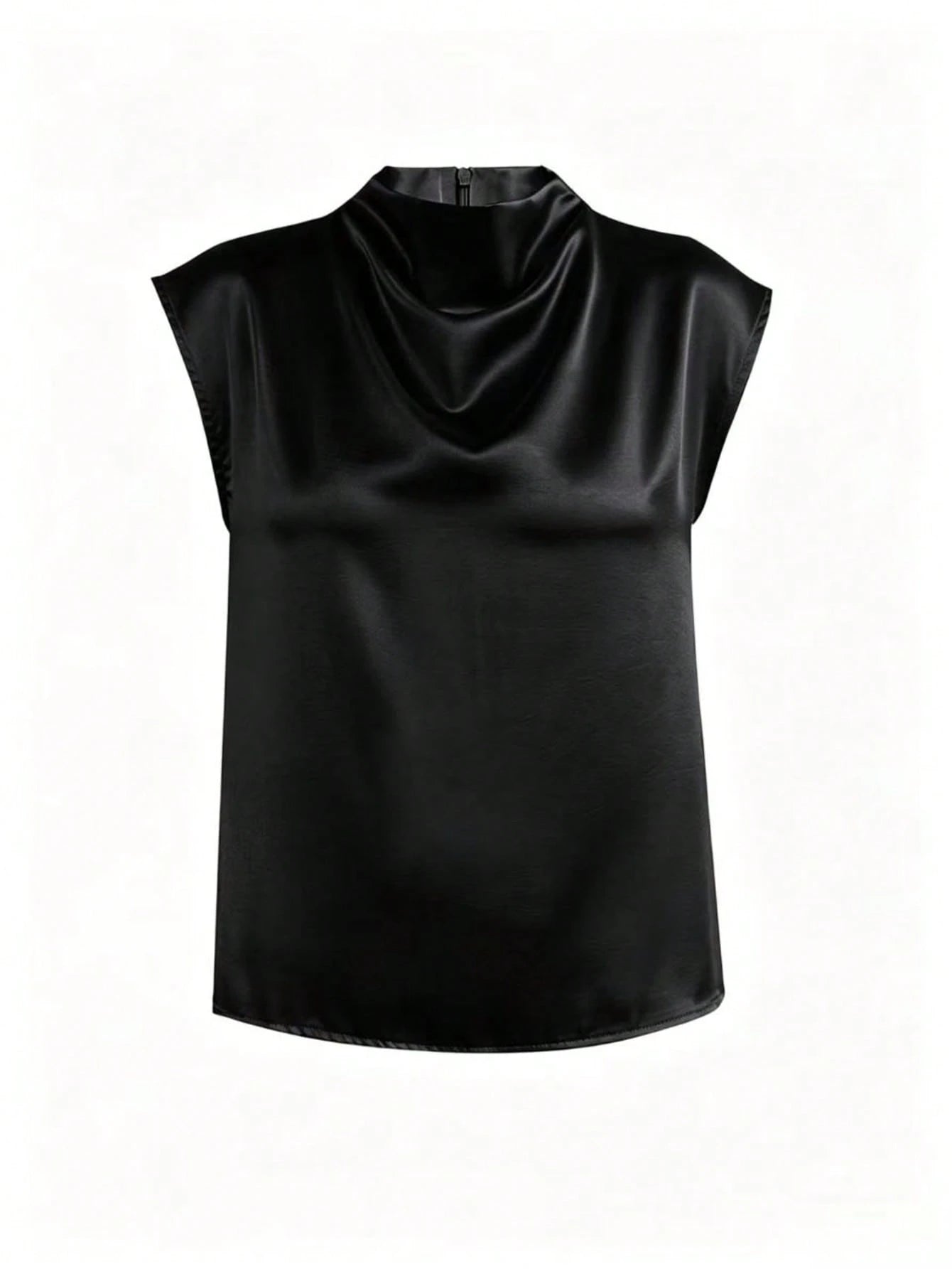 Women's Elegant Solid Satin Blouse, Suitable For Dates And Office Black Summer