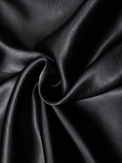 Women's Elegant Solid Satin Blouse, Suitable For Dates And Office Black Summer