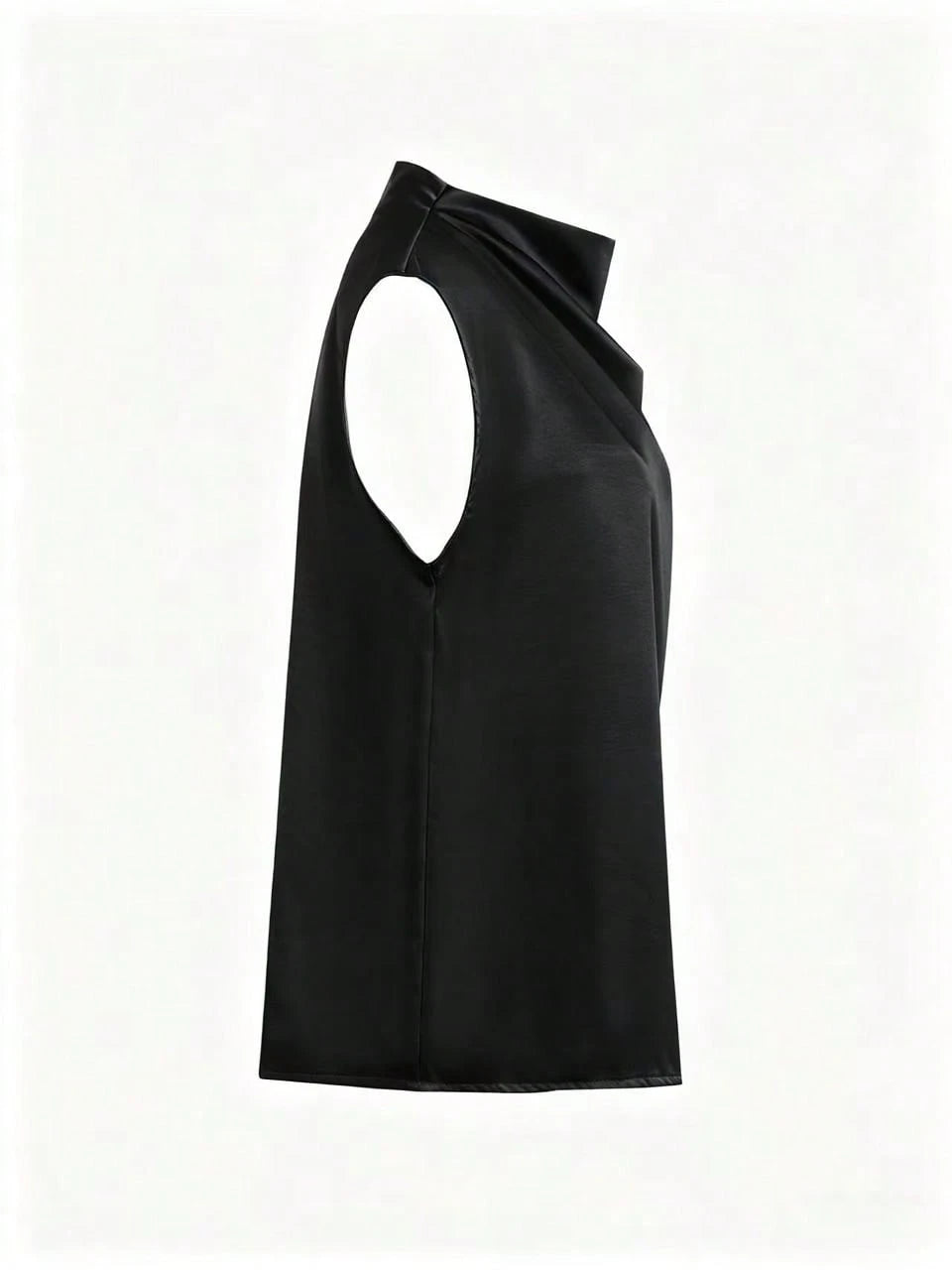 Women's Elegant Solid Satin Blouse, Suitable For Dates And Office Black Summer