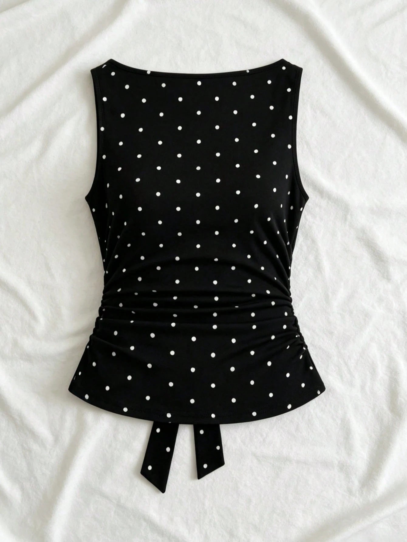 Women's Fashion Cowl Neck Tie Polka Dot Pleated Blouse