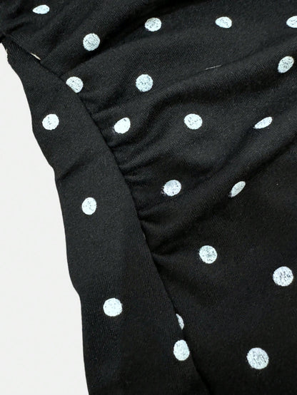 Women's Fashion Cowl Neck Tie Polka Dot Pleated Blouse