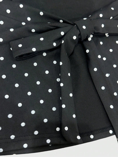 Women's Fashion Cowl Neck Tie Polka Dot Pleated Blouse
