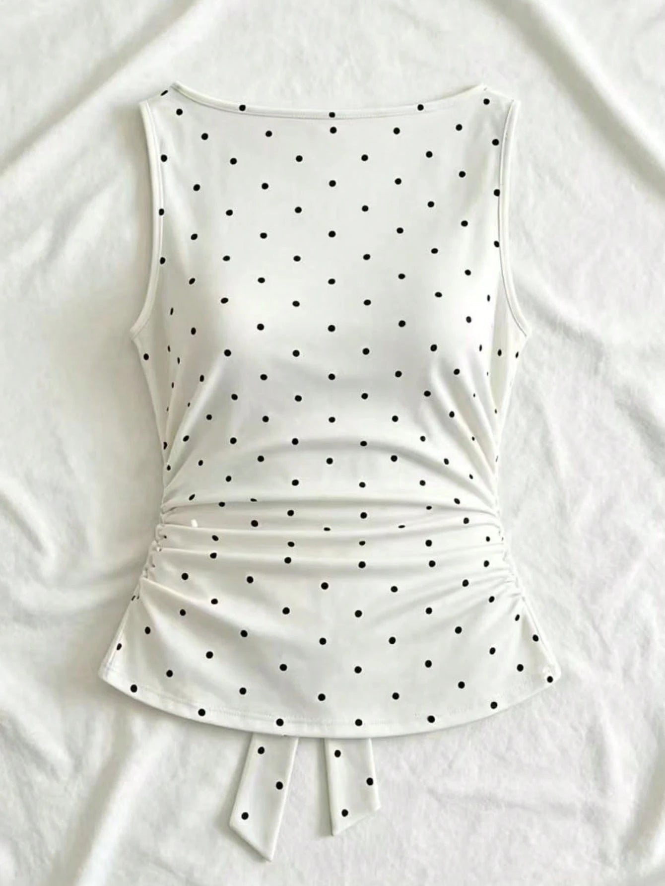 Women's Fashion Cowl Neck Tie Polka Dot Pleated Blouse