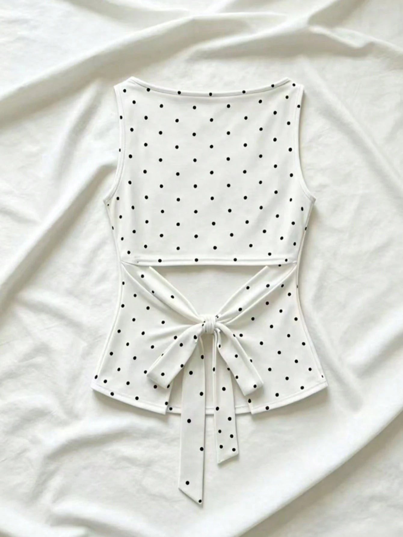 Women's Fashion Cowl Neck Tie Polka Dot Pleated Blouse