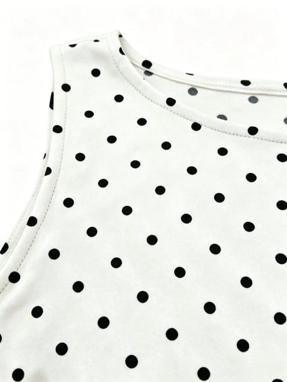 Women's Fashion Cowl Neck Tie Polka Dot Pleated Blouse