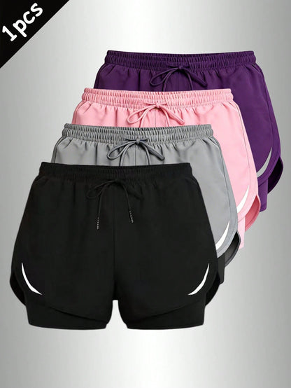 Women's Fashionable Outdoor Casual Sports Shorts, 2 In 1 Printed Design, Multiple Colors, Regular Fit, Suitable For Outdoor Activities And Daily Wear, Perfect Gift For Girlfriend