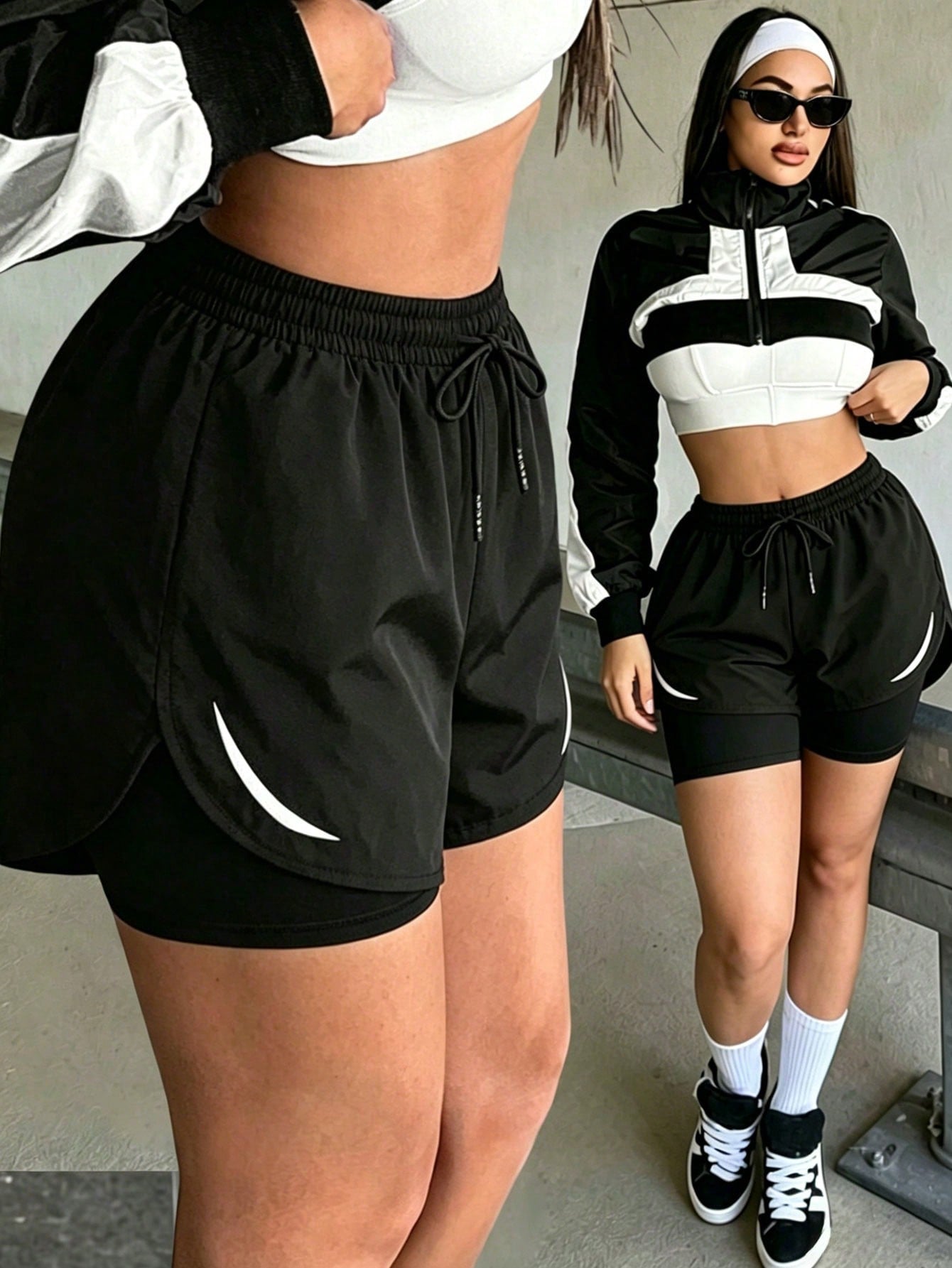 Women's Fashionable Outdoor Casual Sports Shorts, 2 In 1 Printed Design, Multiple Colors, Regular Fit, Suitable For Outdoor Activities And Daily Wear, Perfect Gift For Girlfriend