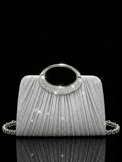 Women's Fashionable Sparkling Crystal Diamond Evening Clutch Bag, Luxurious Diamond-Encrusted Formal Dress Handbag, Can Be Matched With Sparkling Crystal Diamond Jewelry Set Including Dazzling Pendant