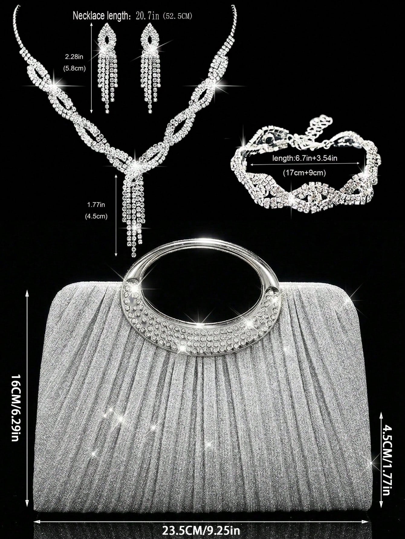 Women's Fashionable Sparkling Crystal Diamond Evening Clutch Bag, Luxurious Diamond-Encrusted Formal Dress Handbag, Can Be Matched With Sparkling Crystal Diamond Jewelry Set Including Dazzling Pendant