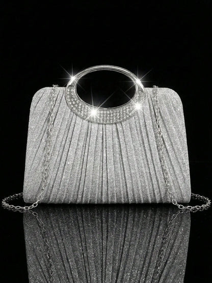 Women's Fashionable Sparkling Crystal Diamond Evening Clutch Bag, Luxurious Diamond-Encrusted Formal Dress Handbag, Can Be Matched With Sparkling Crystal Diamond Jewelry Set Including Dazzling Pendant