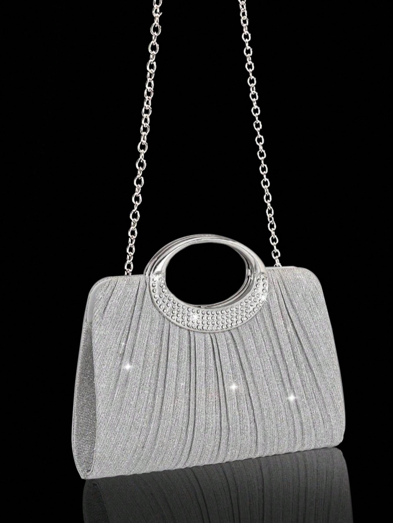 Women's Fashionable Sparkling Crystal Diamond Evening Clutch Bag, Luxurious Diamond-Encrusted Formal Dress Handbag, Can Be Matched With Sparkling Crystal Diamond Jewelry Set Including Dazzling Pendant