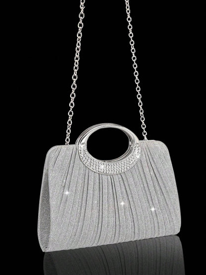 Women's Fashionable Sparkling Crystal Diamond Evening Clutch Bag, Luxurious Diamond-Encrusted Formal Dress Handbag, Can Be Matched With Sparkling Crystal Diamond Jewelry Set Including Dazzling Pendant