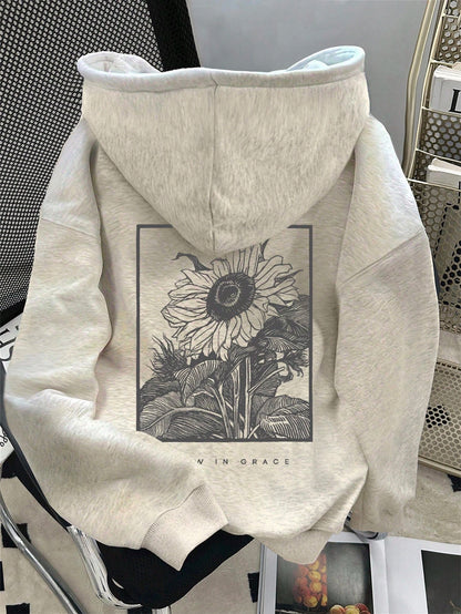 Women's Floral Print Casual Dropped Shoulder Sweatshirt, Christmas