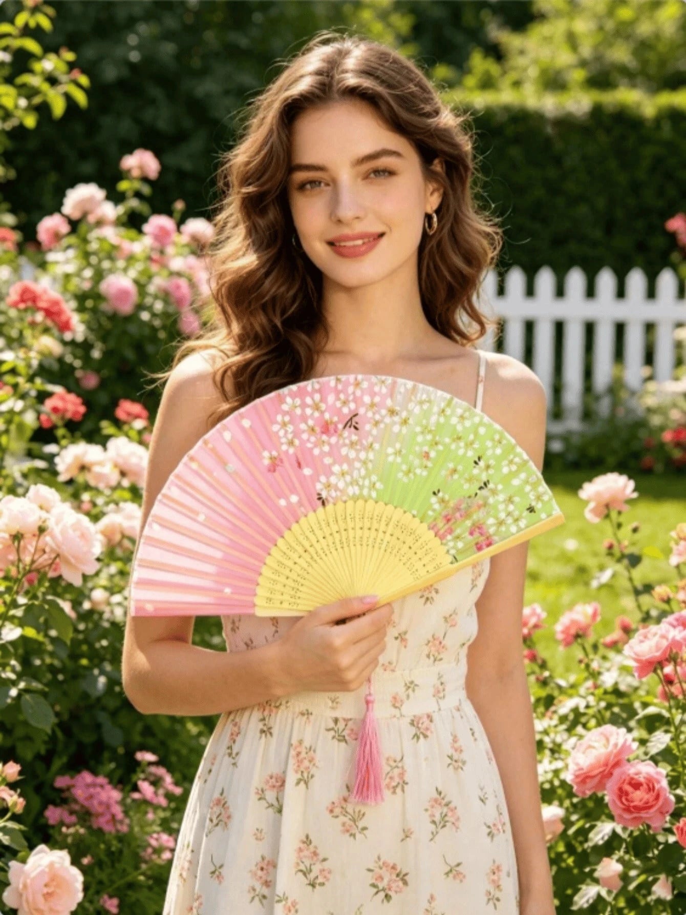 Women's Hand Fan Foldable- Folding Chinese Vintage Bamboo Silk Fan- Perfect For Hot Flashes, Church, EDM, Festivals, Dance, And Gifts (Cherry Blosso