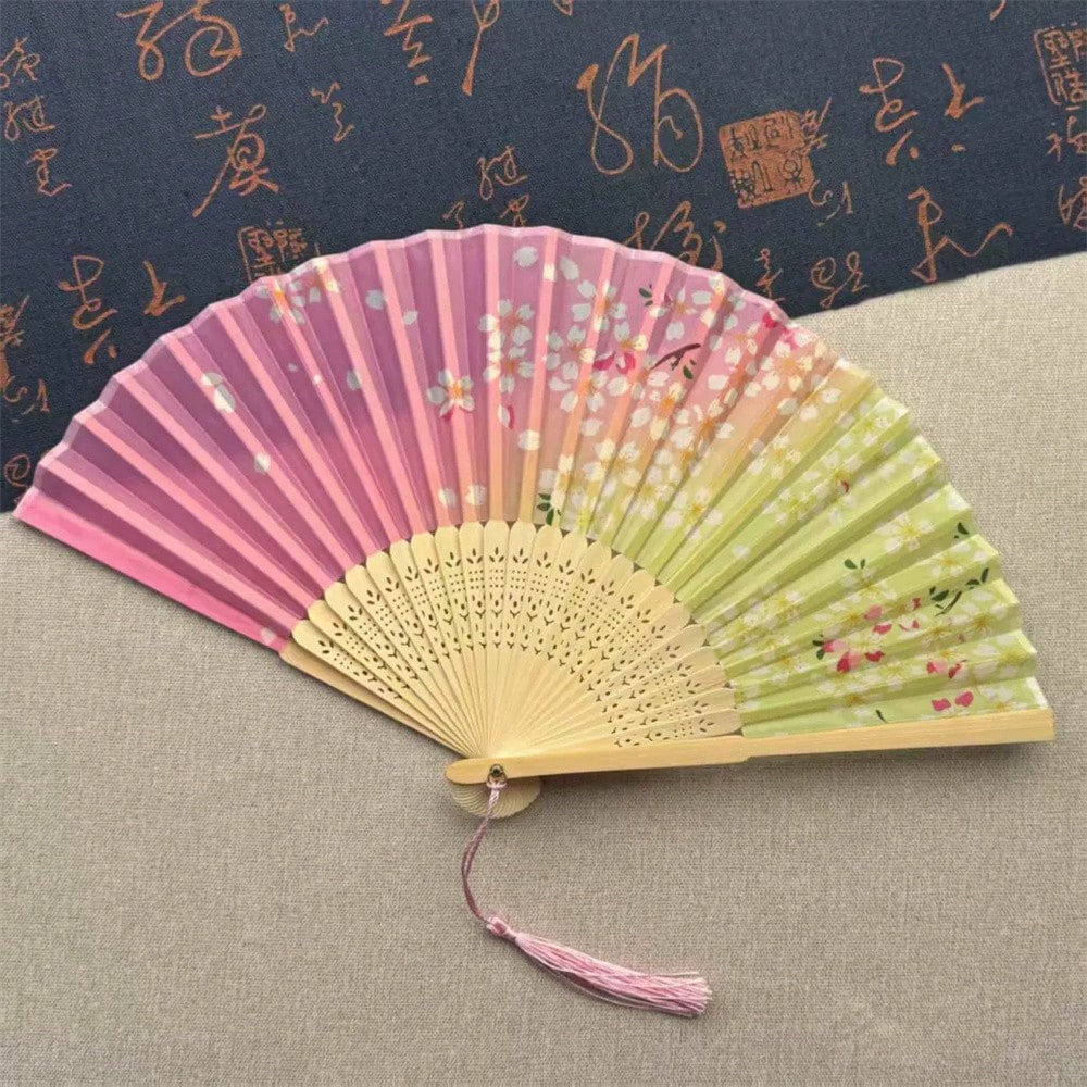 Women's Hand Fan Foldable- Folding Chinese Vintage Bamboo Silk Fan- Perfect For Hot Flashes, Church, EDM, Festivals, Dance, And Gifts (Cherry Blosso