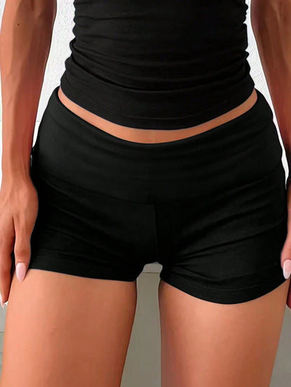 Women's High Elasticity Fabric Solid Color Ruched Tight Shorts Summer