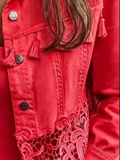 Women's New Tassel Lace Patchwork Denim Jacket, Loose And Comfortable, Machine Washable