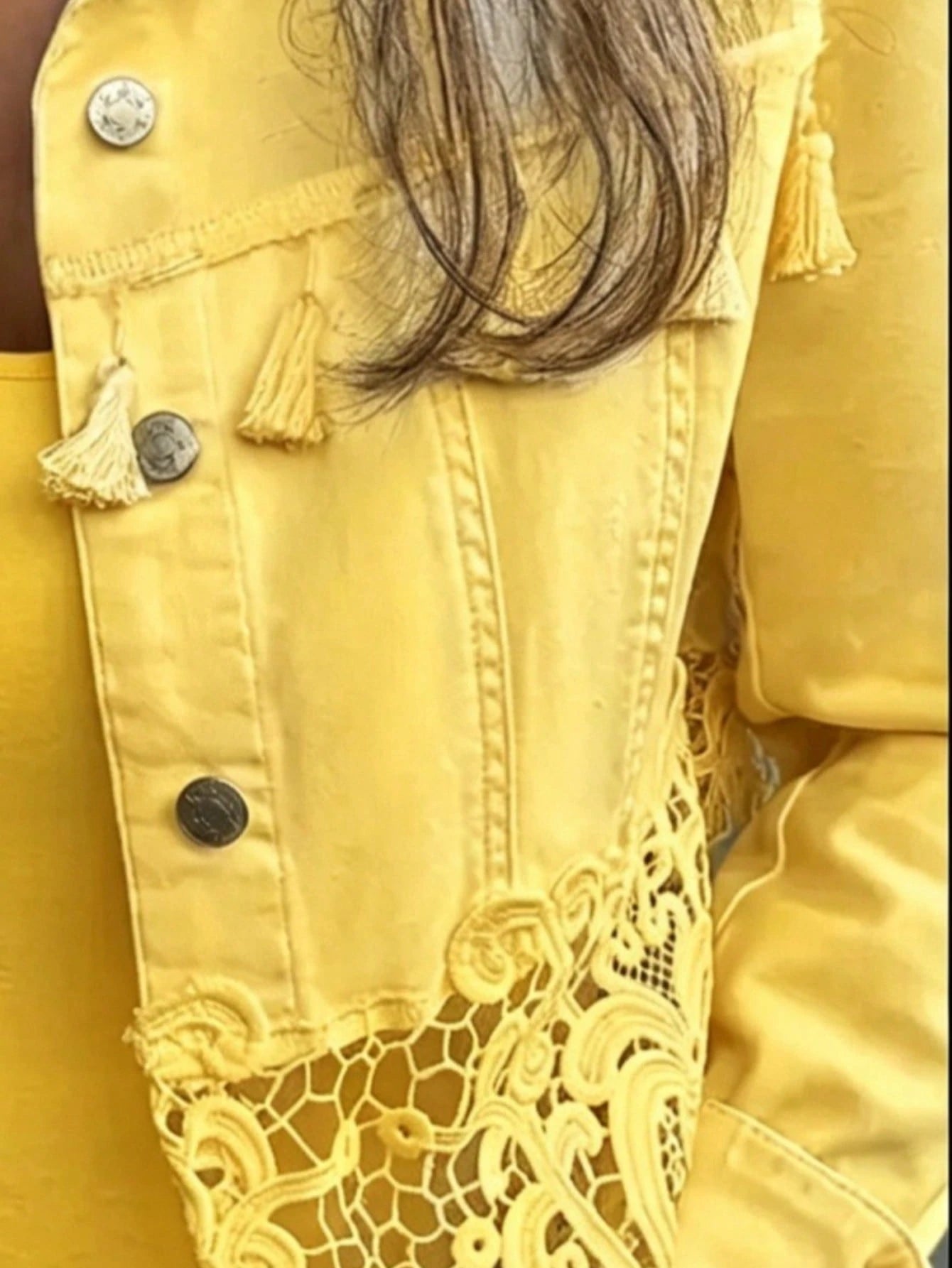 Women's New Tassel Lace Patchwork Denim Jacket, Loose And Comfortable, Machine Washable