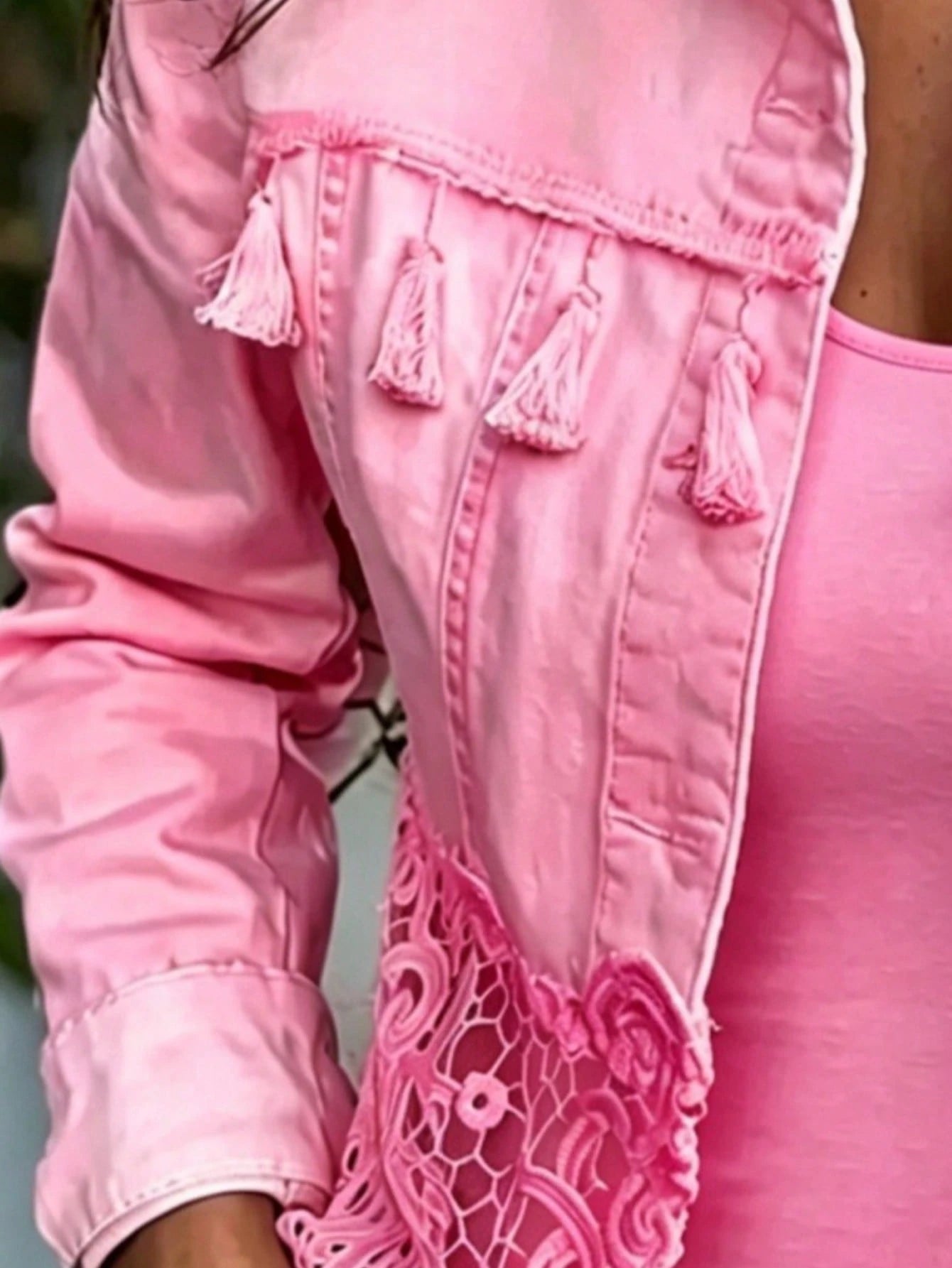 Women's New Tassel Lace Patchwork Denim Jacket, Loose And Comfortable, Machine Washable