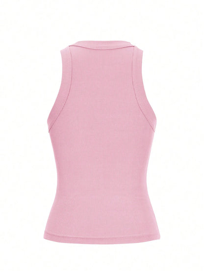 Women's Plain Sleeveless Casual Tank Top, Minimalist And Fashionable For Daily Wear