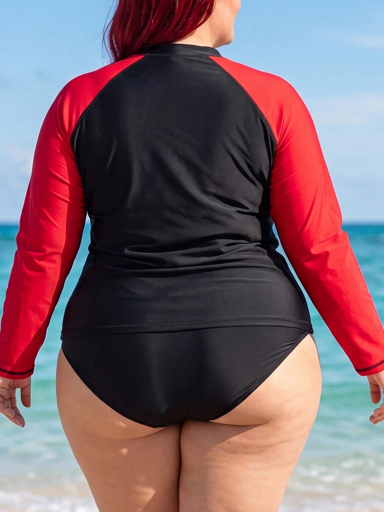 Women's Plus Size Rash Guard,Half Turtleneck Color Block Long Sleeve Swim Shirt For Beach Vacation Pool,Etc.