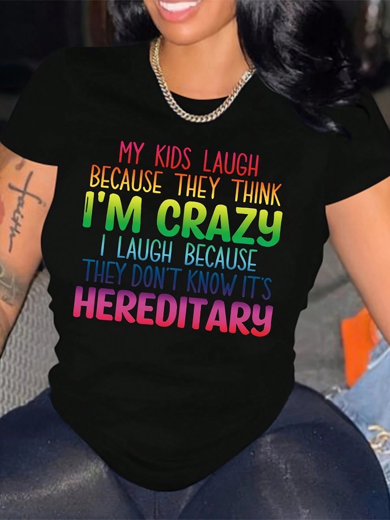 Women's Pure Cotton Short-Sleeved T-Shirt, Featuring A Colorful Letter Print Design. The Round-Neck Short-Sleeved T-Shirt Is Designed For Comfort And Durability, Suitable For Beach Leisure Wear, As We