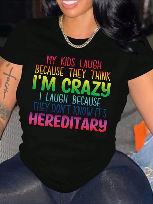 Women's Pure Cotton Short-Sleeved T-Shirt, Featuring A Colorful Letter Print Design. The Round-Neck Short-Sleeved T-Shirt Is Designed For Comfort And Durability, Suitable For Beach Leisure Wear, As We