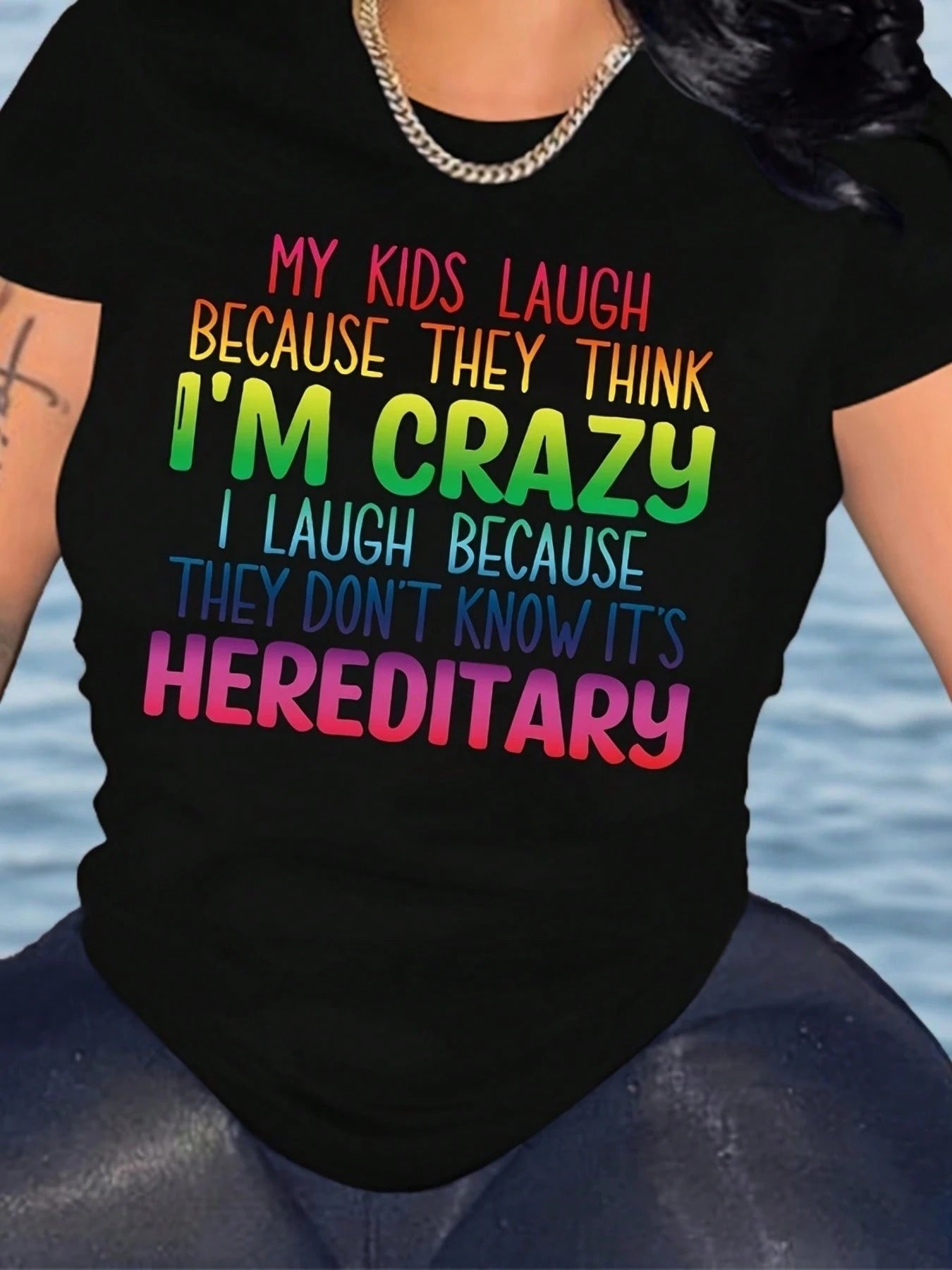 Women's Pure Cotton Short-Sleeved T-Shirt, Featuring A Colorful Letter Print Design. The Round-Neck Short-Sleeved T-Shirt Is Designed For Comfort And Durability, Suitable For Beach Leisure Wear, As We