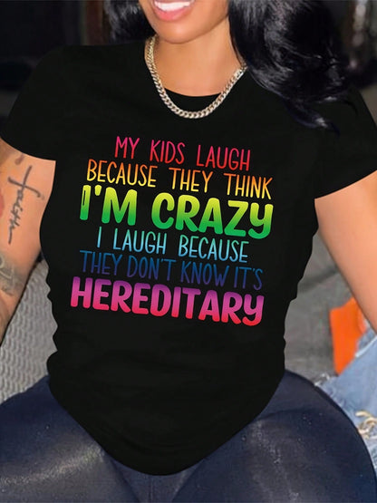 Women's Pure Cotton Short-Sleeved T-Shirt, Featuring A Colorful Letter Print Design. The Round-Neck Short-Sleeved T-Shirt Is Designed For Comfort And Durability, Suitable For Beach Leisure Wear, As We