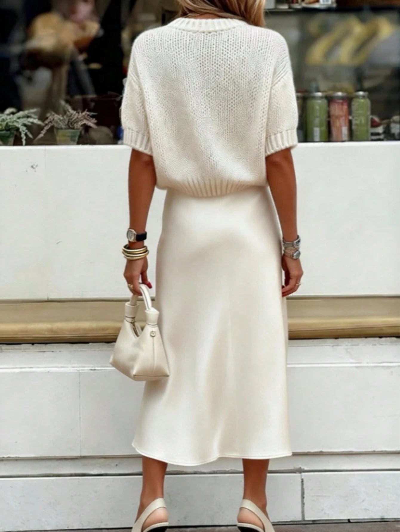 Women's Satin Mid-Length A-Line Skirt, High Waist Flowy Silk-Like Fabric, Elegant Casual Wear For Work & Daily White