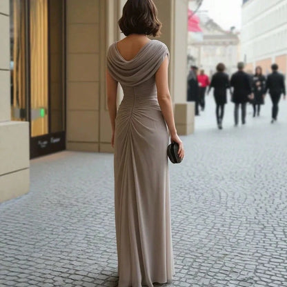 Women's Sexy Urban Relaxed Fit Wedding Guest Surplice Neck Pleated Flowy Long Gown