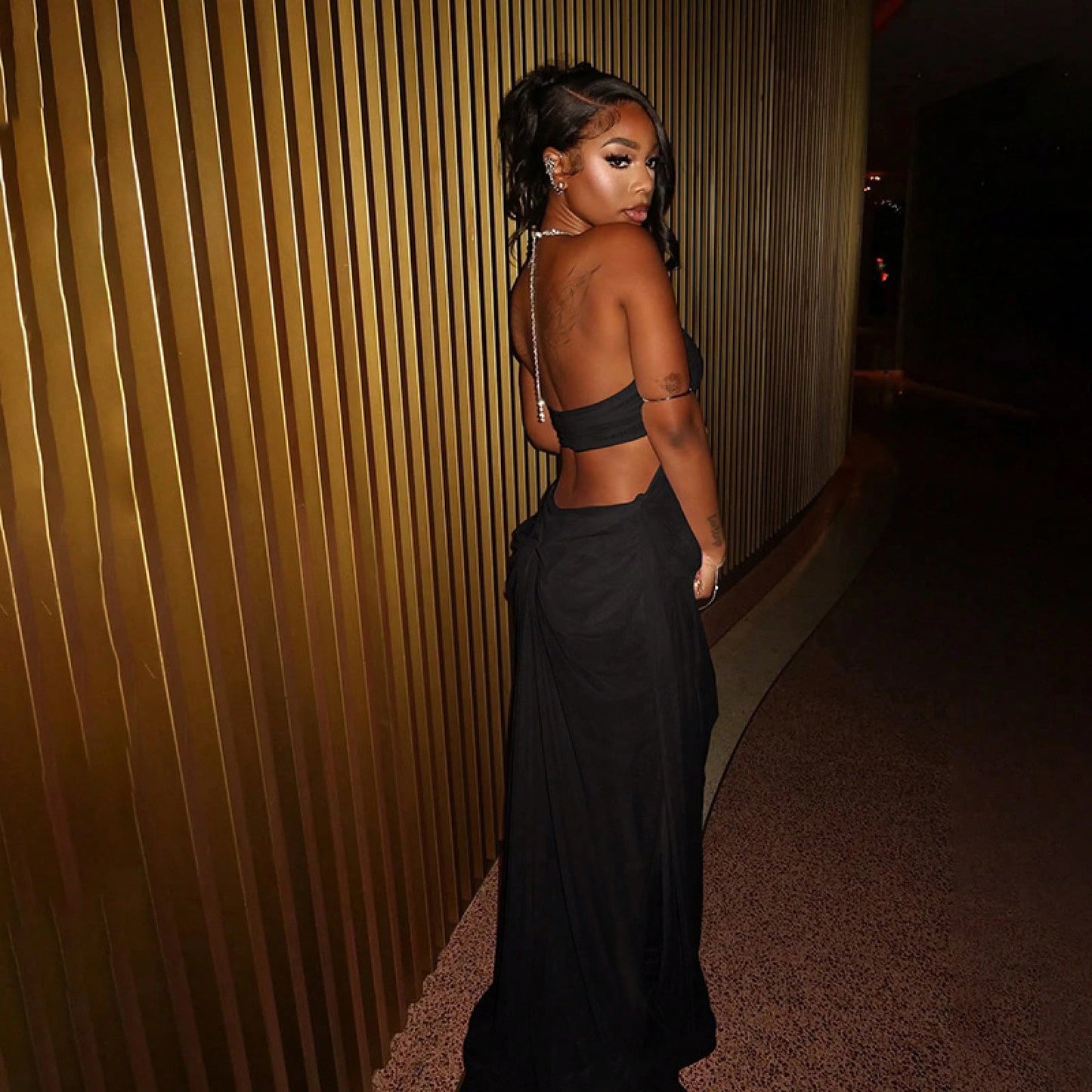 Women's Sheer Mesh Long Dress Club Outfit Rhinestone Spaghetti Strap Cutout Bodycon See Through Evening Party Long Dress